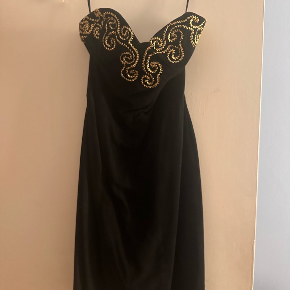 Vakko Strapless Black Dress with Gold Detailing
